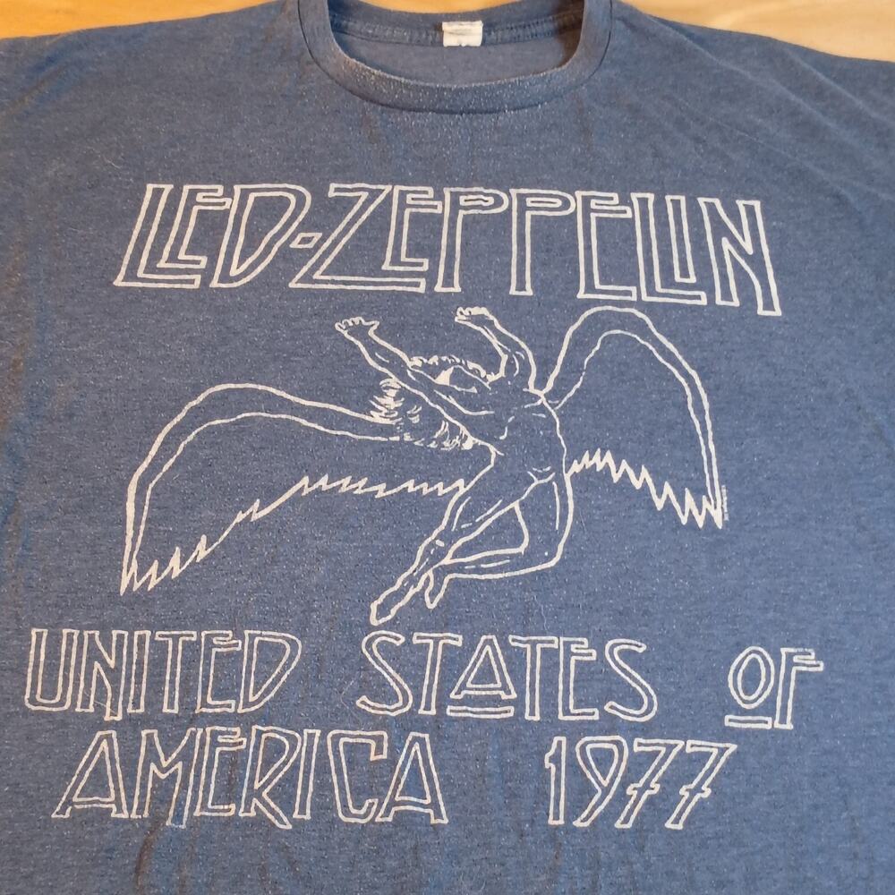 Led Zeppelin 1977 US Tour Graphic T-Shirt Mens 2XL Blue 707 Fantasy Activewear